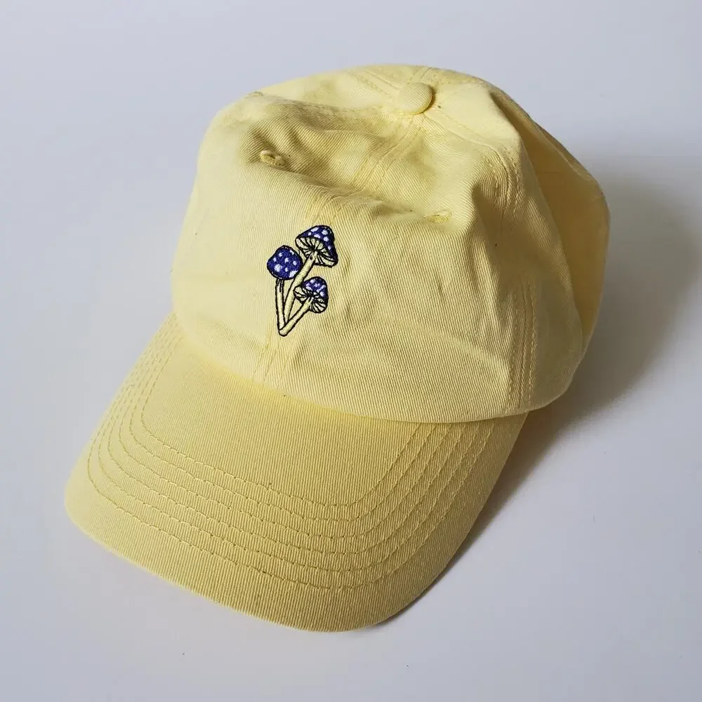 Huffer Embroidered‎ Shrooms Ace Cap Medium Yellow Hippie Summer Outdoor